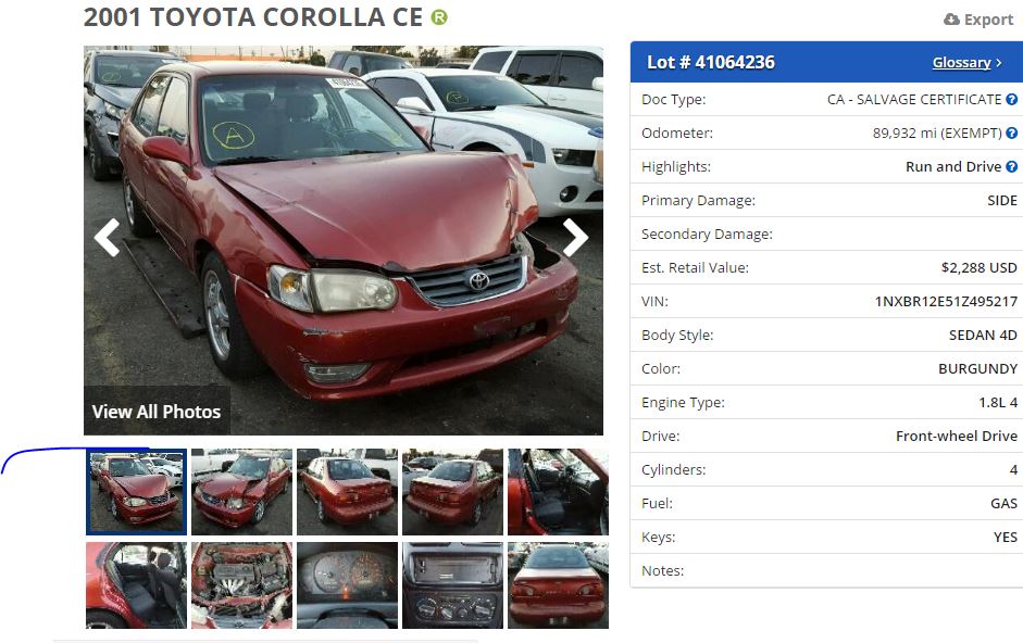 01 Corolla Low Mileage